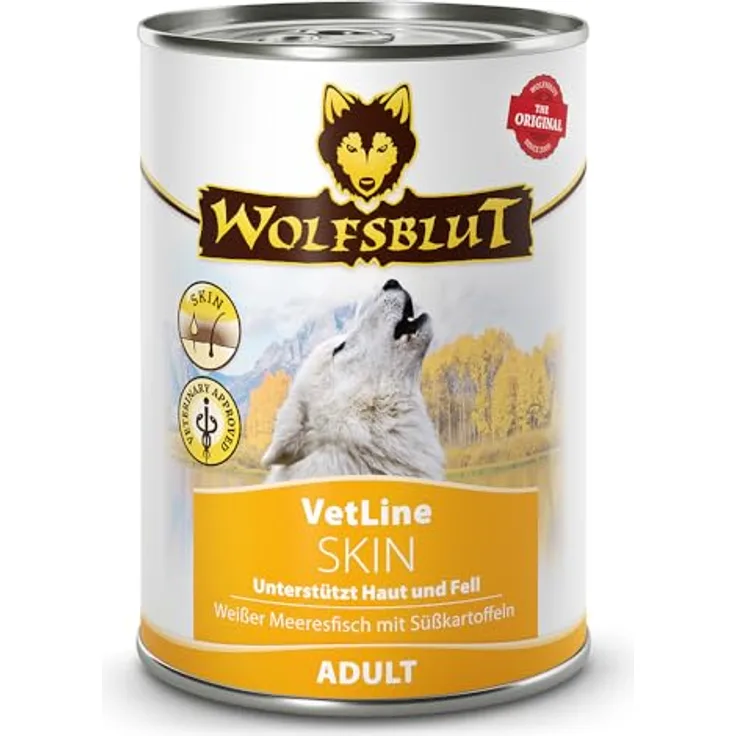 Wolfsblut VetLine Skin, Hunde-Nassfutter mit Weißem Meeresfisch zur Hautpflege, 6x395g