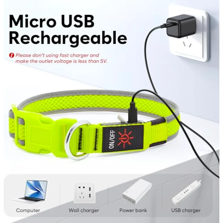 Flashseen LED Leuchthalsband für Hunde, USB Aufladbar, Wasserdicht, Verstellbar, 3 Lichtmodi, für Kleine Hunde (Grün) – Bild 5