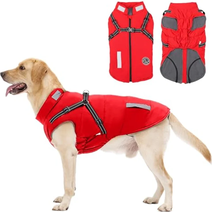 Aisuowa Hundemantel, Winter Hundejacke Wasserdicht und Winddicht mit Bauchschutz, Fleece gefüttert, Reflektierend, für kleine, mittlere und große Hunde – Bild 1