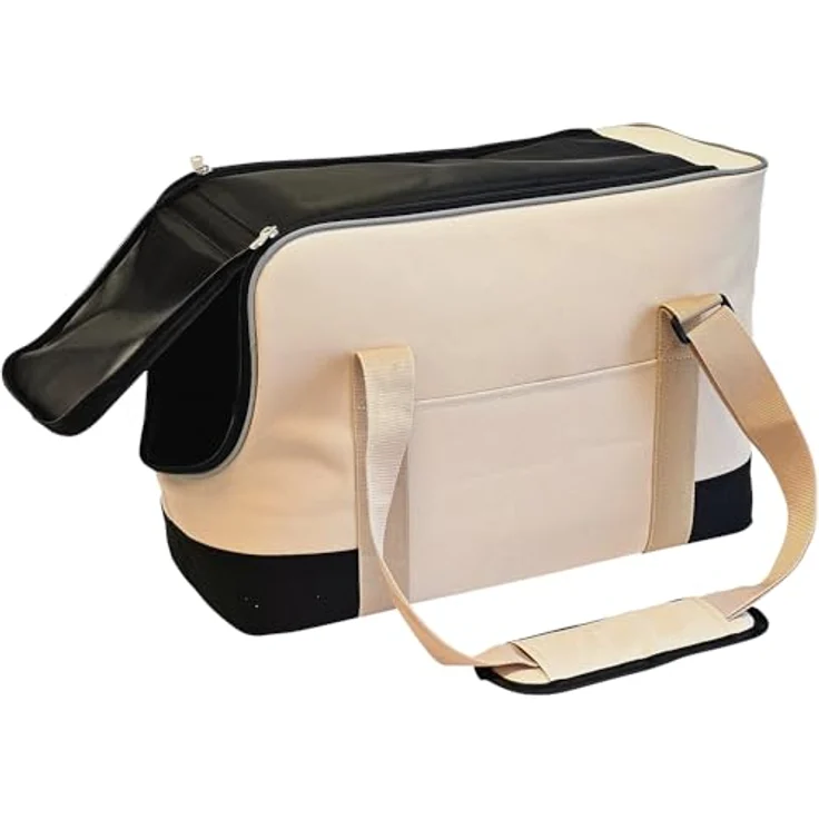 Nobby Tasche ENES, Hunde-Transportbox aus Mikrofaser, beige, 45 x 21 x 30 cm, abwaschbar, für Tiere bis 8 kg, mit Utensilienfächern und Karabiner – Bild 4