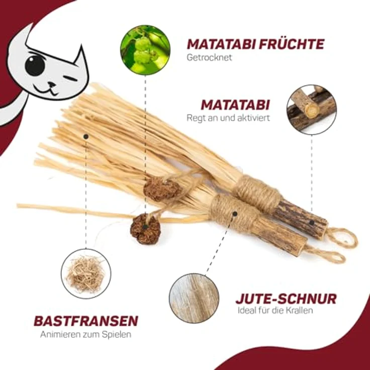 CanadianCat Company Matatabi Sticks mit Bast, Katzenspielzeug zur Förderung der Zahngesundheit, 2 Stück, für kleine bis mittelgroße Katzen – Bild 2