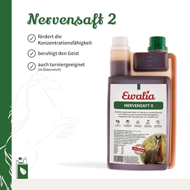 Ewalia EWALIA Nervensaft II, 1 Liter für konzentrierte Leistung bei Pferden, natürliche Formel mit Gänsefingerkraut und Lavendel, ideal für Wettkämpfe und Training – Bild 2