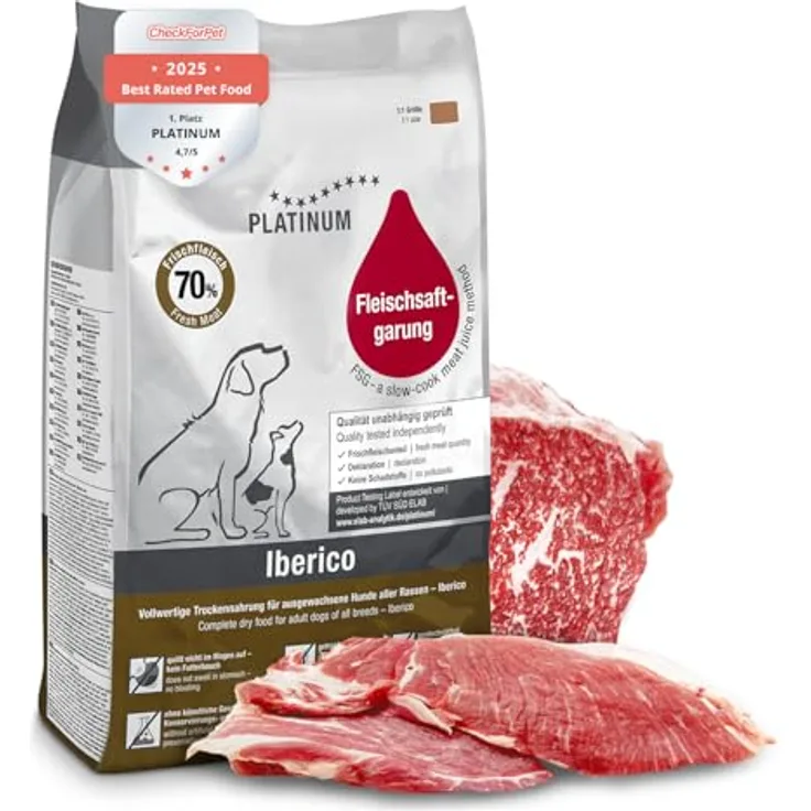 PLATINUM Hundenahrung Adult Iberico, 5kg trockenes Hundefutter aus hochwertigem Iberischem Schweinefleisch, leicht verdaulich und besonders schmackhaft, in DE geprüft