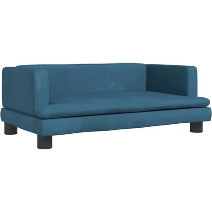 vidaXL Hundekorb Hundebett Blau 80x45x30 cm Samt Körbchen Hundesofa mit massivem Kiefernholzrahmen – Bild 2