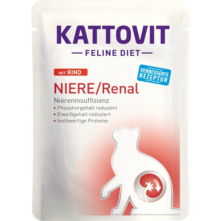 Kattovit Feline Diet Niere/Renal Rind, Nassfutter zur Unterstützung der Nierenfunktion, 24x85g