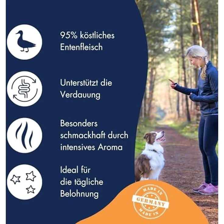Dr.Clauder's Trainee Snack, 80g Ente, leicht verdauliche Hundesnacks aus 95% Fleisch mit Inulin, dampftrockene Leckerlis – Bild 3