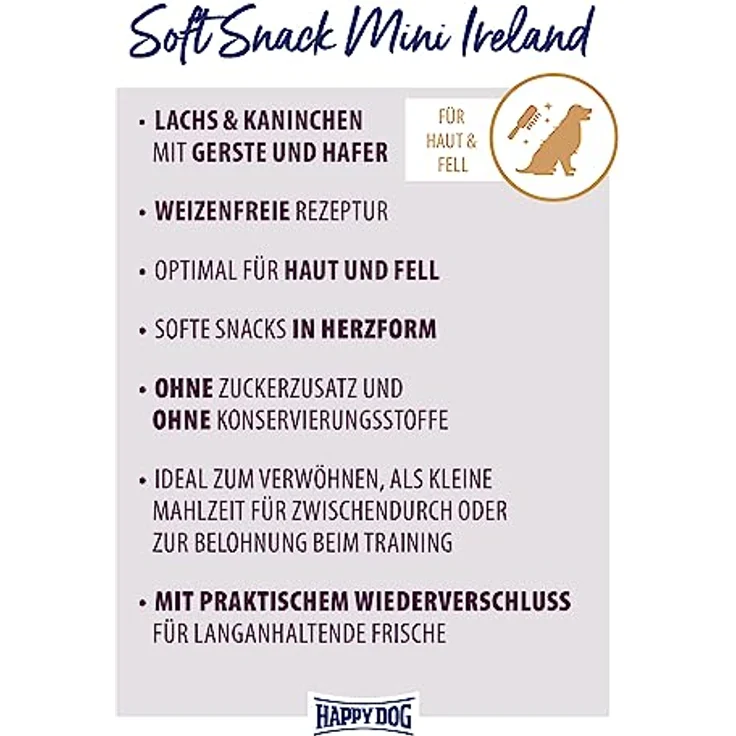 Happy Dog SoftSnack Mini Ireland, weizenfreie Hundesnacks ohne Zuckerzusatz für Haut und Fell, 100 g – Bild 2