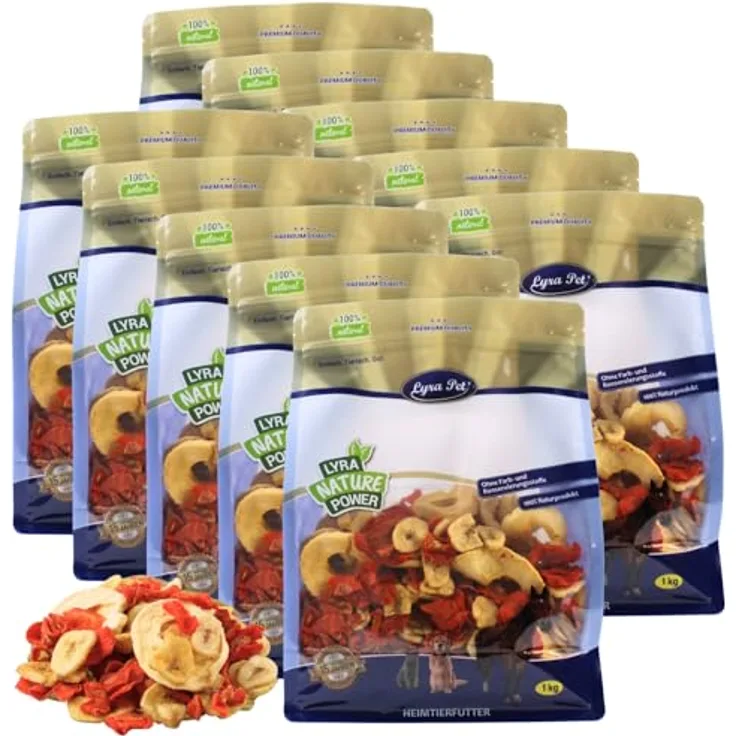 Lyra Pet® Obst-Gemüse-Mix getrocknet, 10 kg, mit Bananen, Äpfeln & Karotten, reich an Vitaminen & Ballaststoffen für Vögel, Nager, Pferde & Reptilien