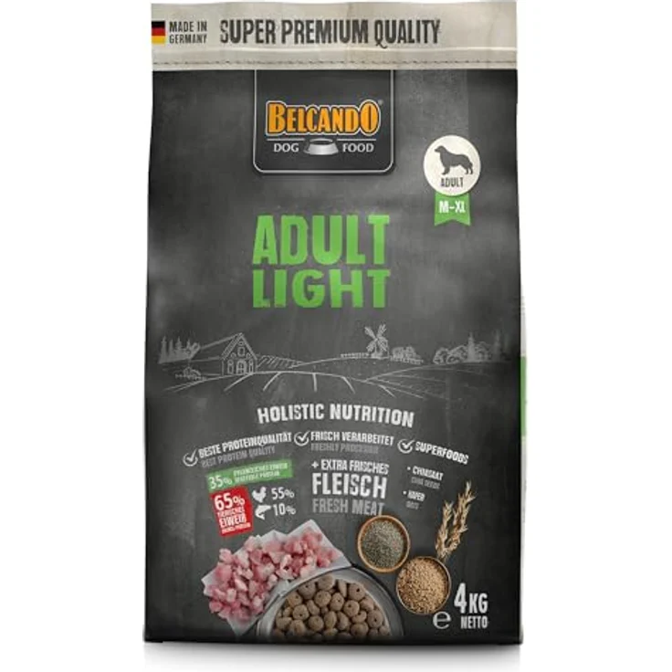BELCANDO Adult Light, 4 kg Trockenfutter für übergewichtige Hunde, alle Rassen, mit 30% frischem Geflügel, hohe Rohfaseranteil, Alleinfuttermittel. – Bild 1
