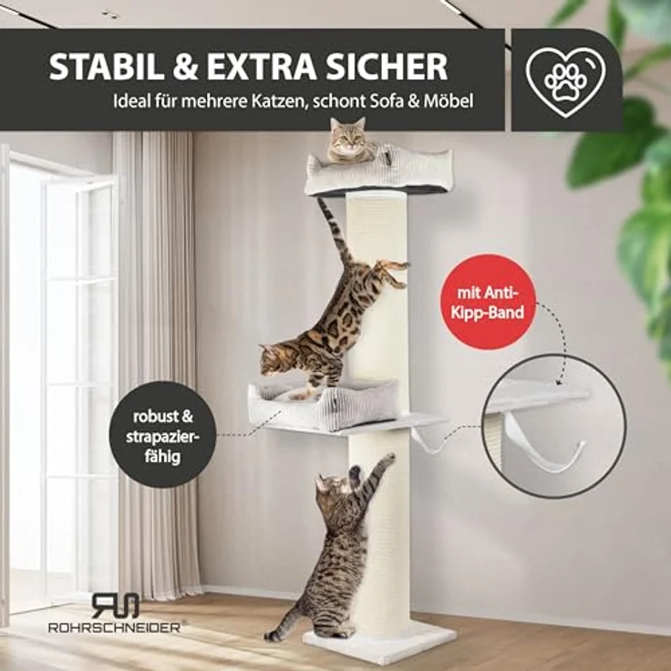 Rohrschneider Kratzbaum XXL Frieda – Kratztonne mit tauschbaren Kratzmatten, stabiler breiter Säule, waschbarem Cord-Bezug (beige), für große, mittlere und kleine Katzen – Bild 5