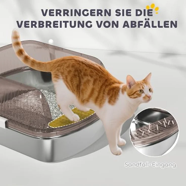 PawHut Edelstahl Katzenklo, offene Katzentoilette mit hohem Rand, Wanne und Streuschaufel, für große Katzen bis 15 kg, 53 x 42 x 27 cm, Kohlegrau – Bild 4