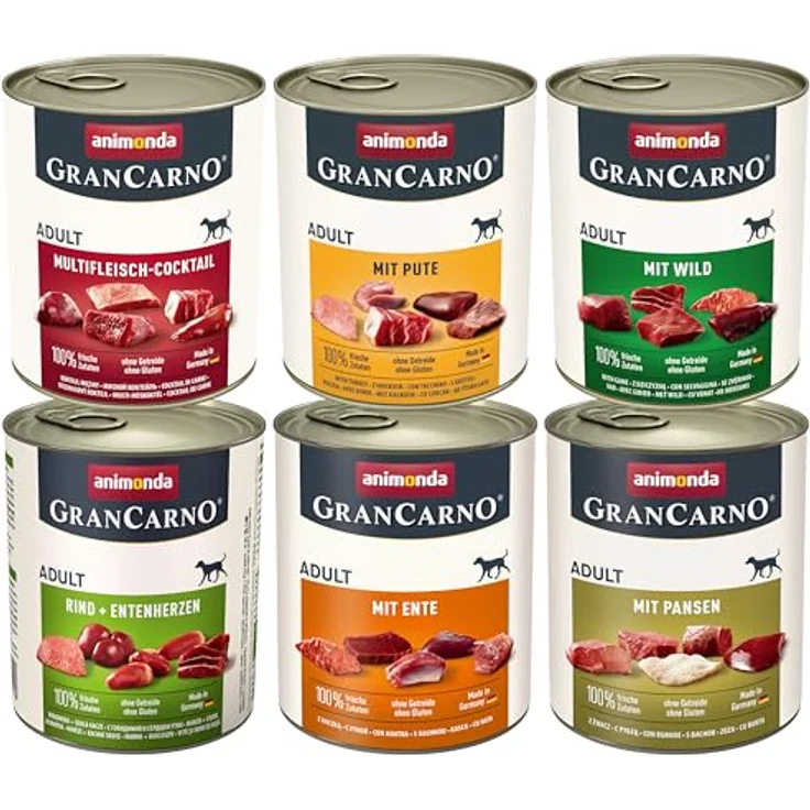 animonda GranCarno Hunde Nassfutter Kräftige Variation II, getreidefreies Hundefutter ohne Zucker, 6 x 800 g, mit frischen fleischigen Zutaten für ausgewachsene Hunde – Bild 1