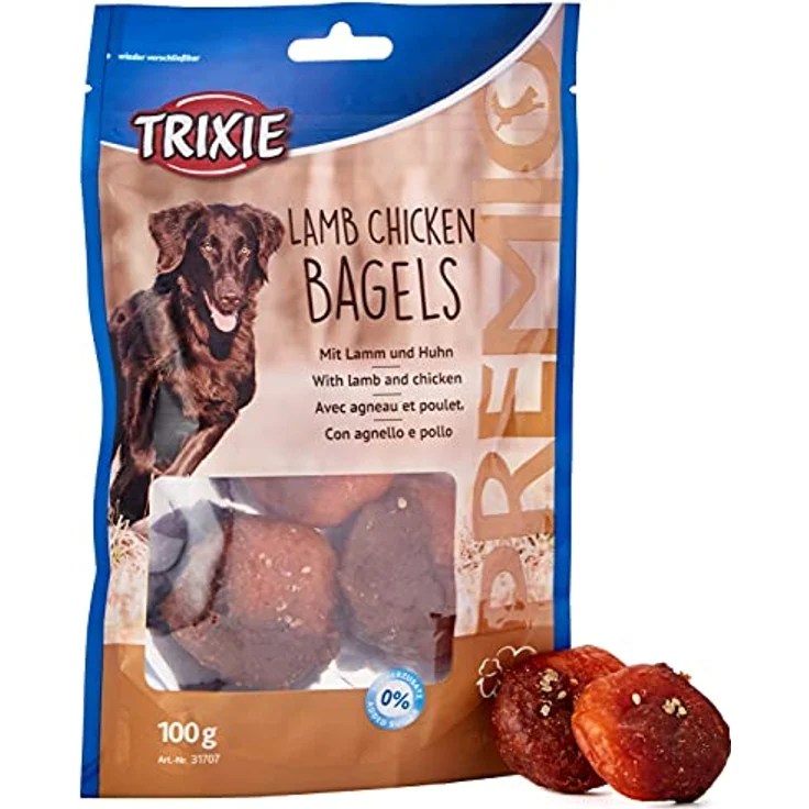 TRIXIE Premio Lamb Chicken Bagels, Hundesnack mit 56% Fleischanteil, hochproteinhaltig, 100 g im wieder verschließbaren Beutel – Bild 1