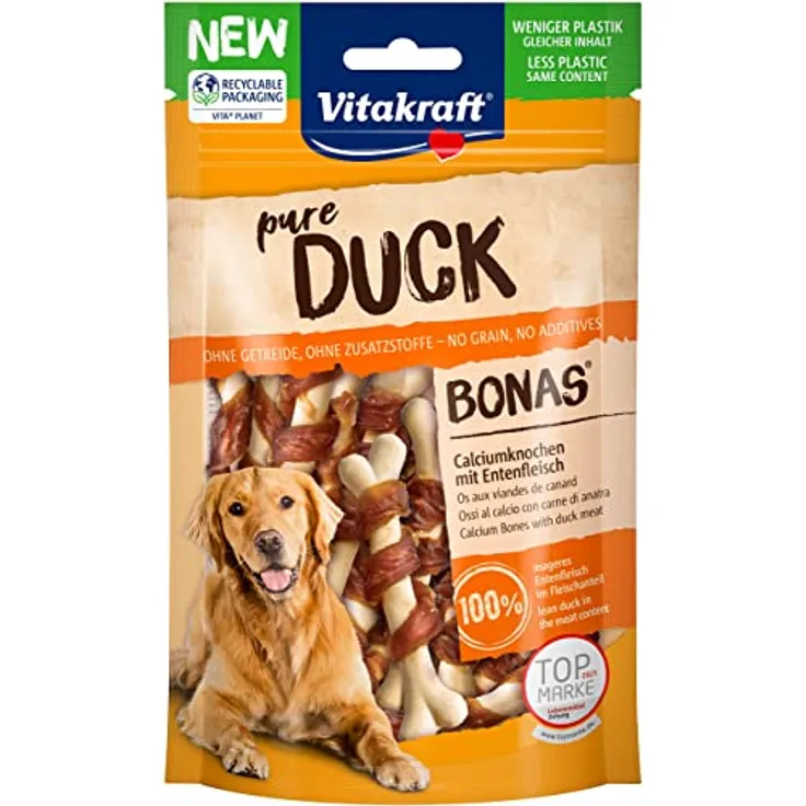 Vitakraft DUCK Bonas Calciumknochen, hochwertiger Hundesnack ohne Zucker, 80g