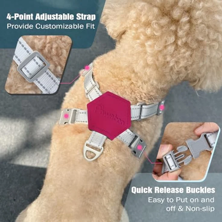 Pawaboo Hundegeschirr Set, Verstellbares Anti-Zug Brustgeschirr mit Leine für Kleine und Mittelgroße Hunde, Atmungsaktive Weste, Größe S, Magenta – Bild 4