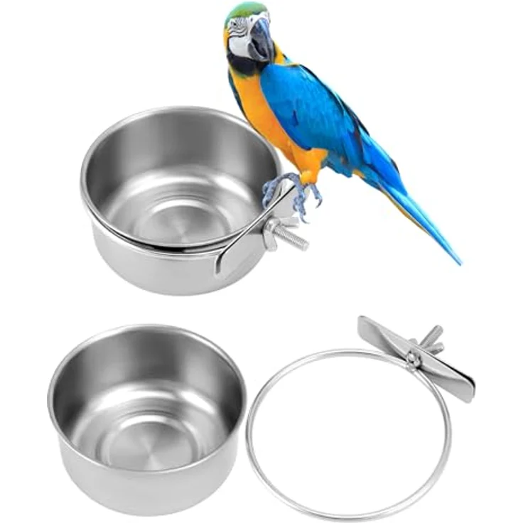 QWORK® 2er-Set Edelstahl Vogel Futternapf zum Einhängen, Rost- und korrosionsfest, für Papageien und Kleintiere, 10x4.5 cm – Bild 3