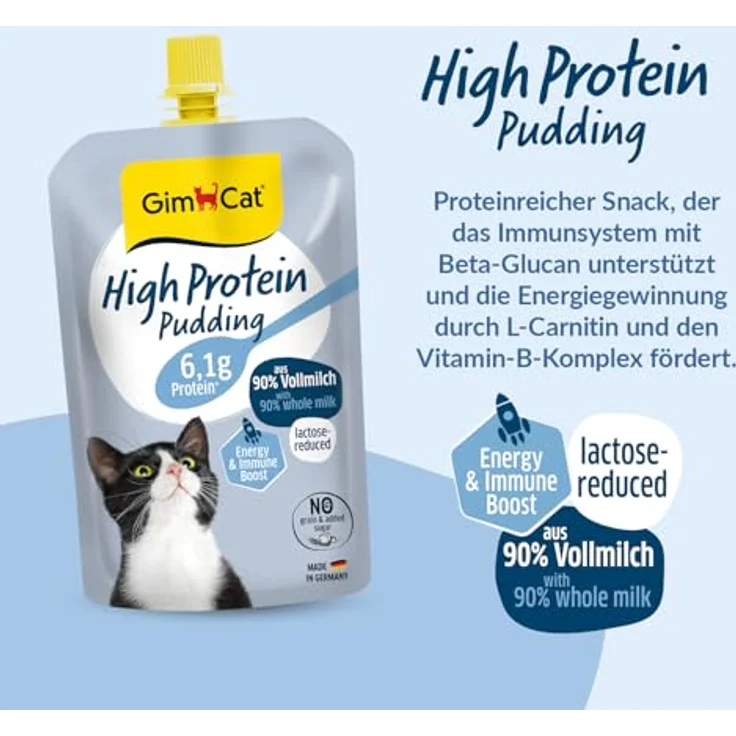 GimCat High Protein Pudding, proteinreicher Katzensnack ohne Zuckerzusatz, laktosereduziert, Made in Germany (1 x 100 g) – Bild 2