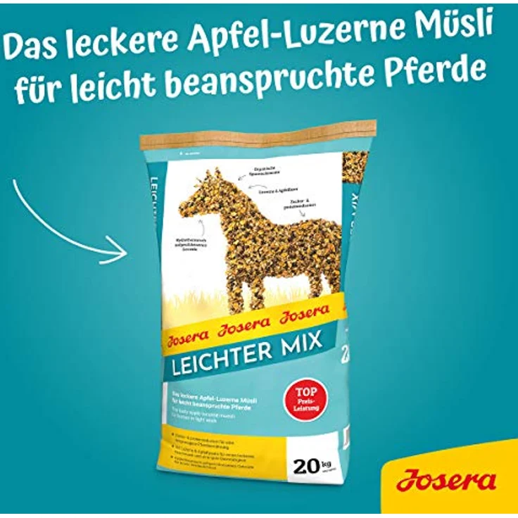 Josera Leichter Mix, haferfreies Apfelmüsli für Pferde in leichter Arbeit, 20 kg, proteinreduziert und vollwertig mineralisiert – Bild 6