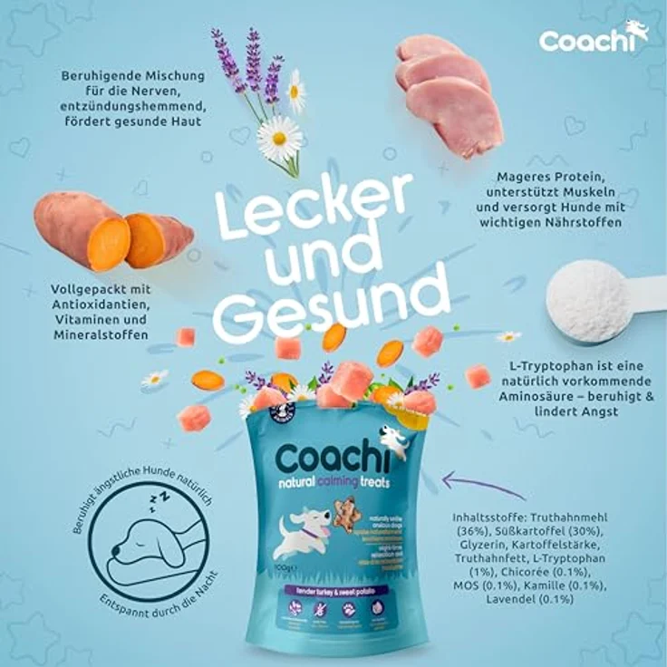 Coachi Natürliche Entspannende Hundeleckerlis, Getreidefrei und Hypoallergen mit Beruhigenden Zutaten (Truthahn, 100g) – Bild 2