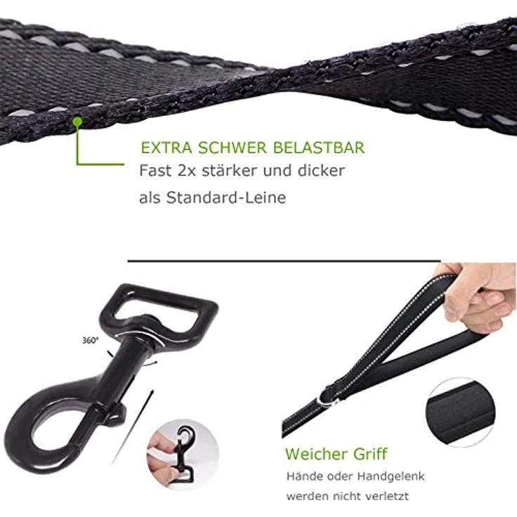 Eyleaf Hundeleine, reflektierende 1,5 Meter Führleine für große und mittelgroße Hunde mit Dual-Griff Design, gepolsterten Handschlaufen und hoher Sichtbarkeit – Bild 4