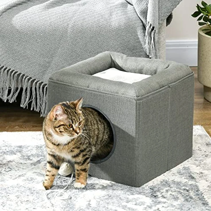 PawHut Katzenhöhle mit 2 Ebenen, Polyester, für Katzen bis 5 kg, Grün – Bild 3