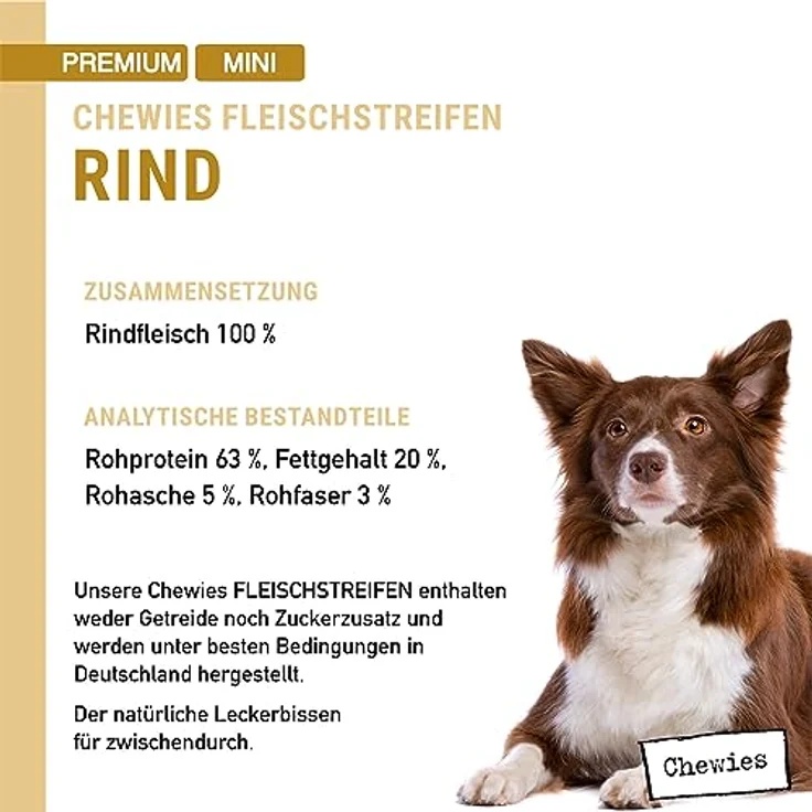 Chewies Fleischstreifen MINI Hundeleckerli aus 100 % Rindfleisch, 70 g, luftgetrocknete Rinder Kaustreifen, hypoallergen & getreidefrei, Snack für kleine Hunde – Bild 4