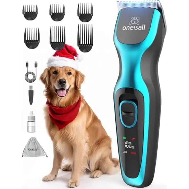 oneisall Leise Hundeschermaschine, Profi Schermaschine für Hunde und Katzen, 7000RPM Motor, geräuscharm <55dB, lange/dicke/verfilzte Haarpflege – Bild 1