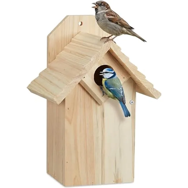 Relaxdays Nistkasten, Vogelhaus für Meisen & Spatzen, Reinigungsklappe, unbehandeltes Holz, HxBxT: 25 x 15,5 x 15 cm