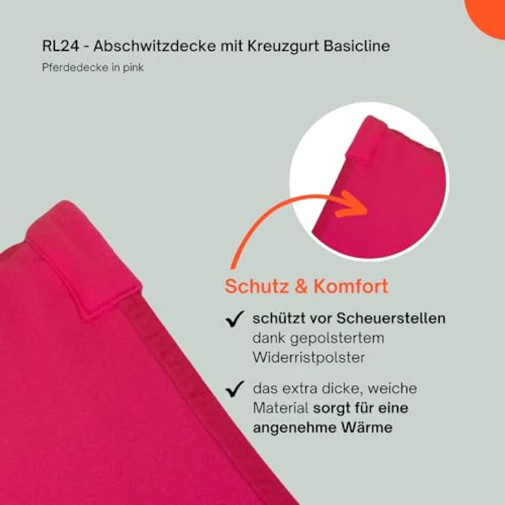 RL24 Abschwitzdecke BASICLINE, atmungsaktiv mit Kreuzgurt, pink, 165cm – Bild 5