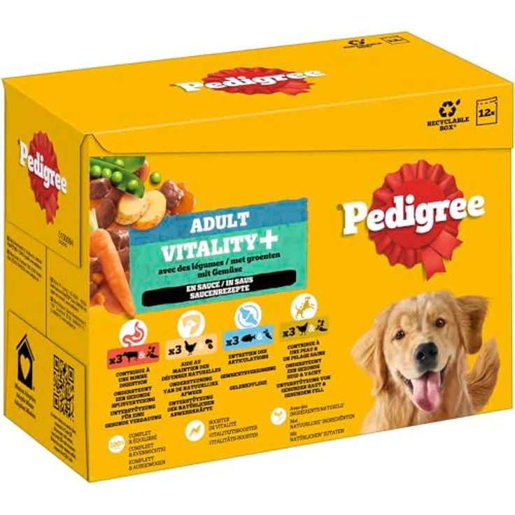 Pedigree DOGCARE Hundefutter Portionsbeutel Vitality+ Chunks in Soße, adult, 4 x 12 x 85g, mit Glucosamin und natürlichen Zutaten – Bild 2