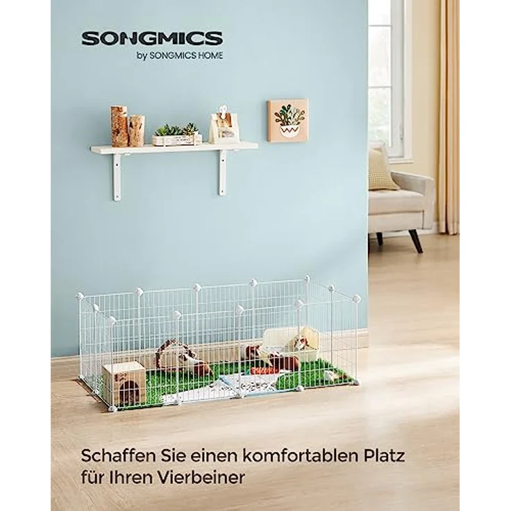 SONGMICS Freilauf, DIY-Kleintiergehege mit Metallgitter, für Kaninchen und Meerschweinchen, 123 x 63 x 41 cm, weiß LPI001W01 – Bild 3