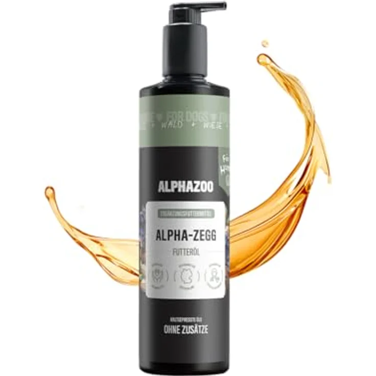 alphazoo Alpha-Zegg Futteröl für Hunde 500ml – natürliche Leinsamen-, Schwarzkümmel- & Mandelöl-Mischung zur Unterstützung von Haut, Fell & Abwehrkräften in der Zeckenzeit – Bild 1