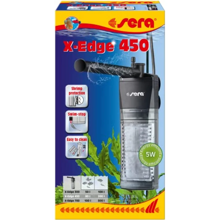 sera X-Edge 450, leistungsstarker Eckfilter für Aquarien bis 200 Liter, 450 l/h bei 5 W, energieeffizient mit Schwimm-Stop – Bild 3