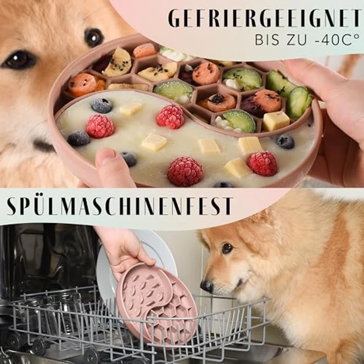 ne&no® Anti Schling Napf für Hunde und Katzen, Slow Feeder mit großem Saugnapf, Schleckmatte für Nassfutter und Trockenfutter, mauve – Bild 5