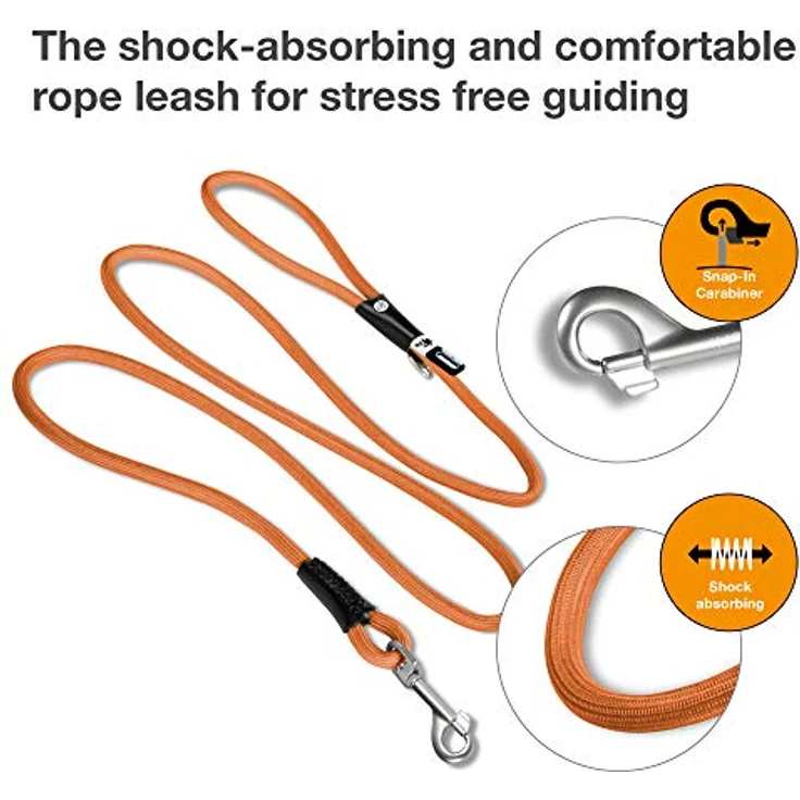 Curli Stretch Comfort Leash, Hundeleine mit stoßdämpfendem Nylonseil, 1,8 m, L, orange – Bild 2