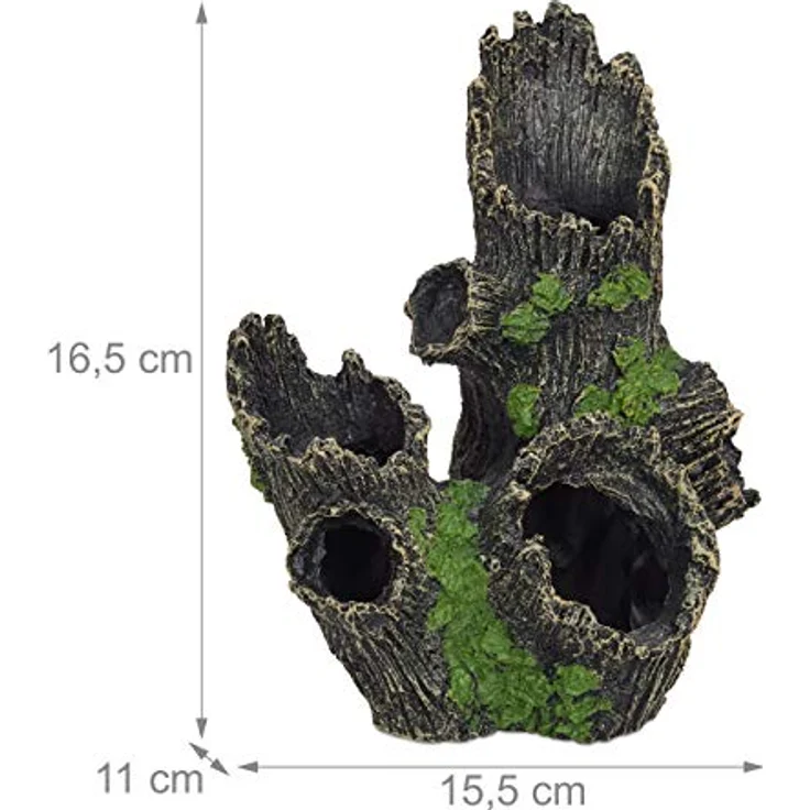 Relaxdays Baumstamm Höhle für Aquarien, Deko in Natur-Optik, 3D-Versteck aus ungiftigem Polyresin, schwarz-grün, HxBxT 16,5 x 15,5 x 11 cm – Bild 3