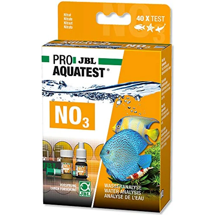 JBL ProAquaTest NO3 Wassertest-Set für Süß- und Meerwasseraquarien und Teiche, inklusive Reagenzien und Glasküvetten, für ca. 40 Tests – Bild 1