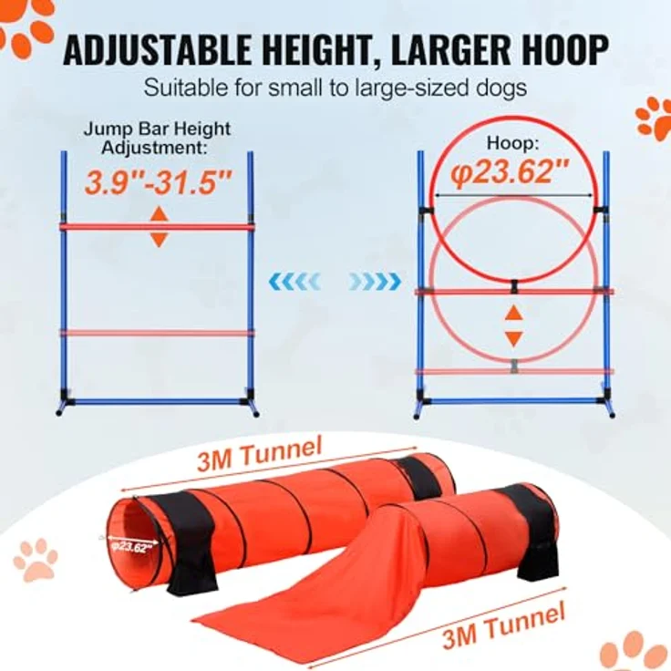 VEVOR Agility Set Hunde, 7-teiliges Upgrade-Set mit verstellbaren Hürden, Slalomstangen, Tunneln, Sprungring und Zubehör für Agility-Training – Bild 5