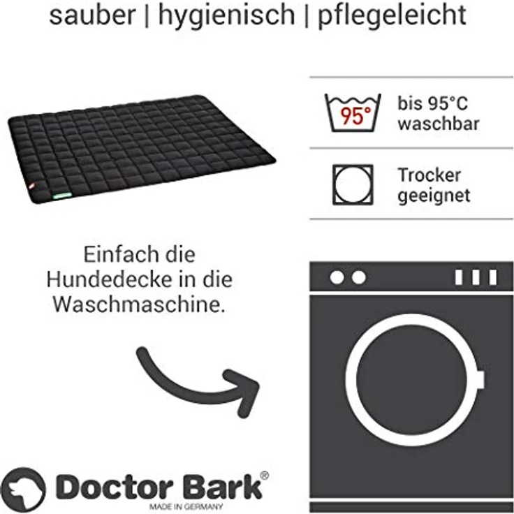 Doctor Bark Hundedecke XXL, hochwertige Hundematte für sehr große Hunde, waschbar bis 95 °C, 140x110 cm, Schwarz – Bild 4