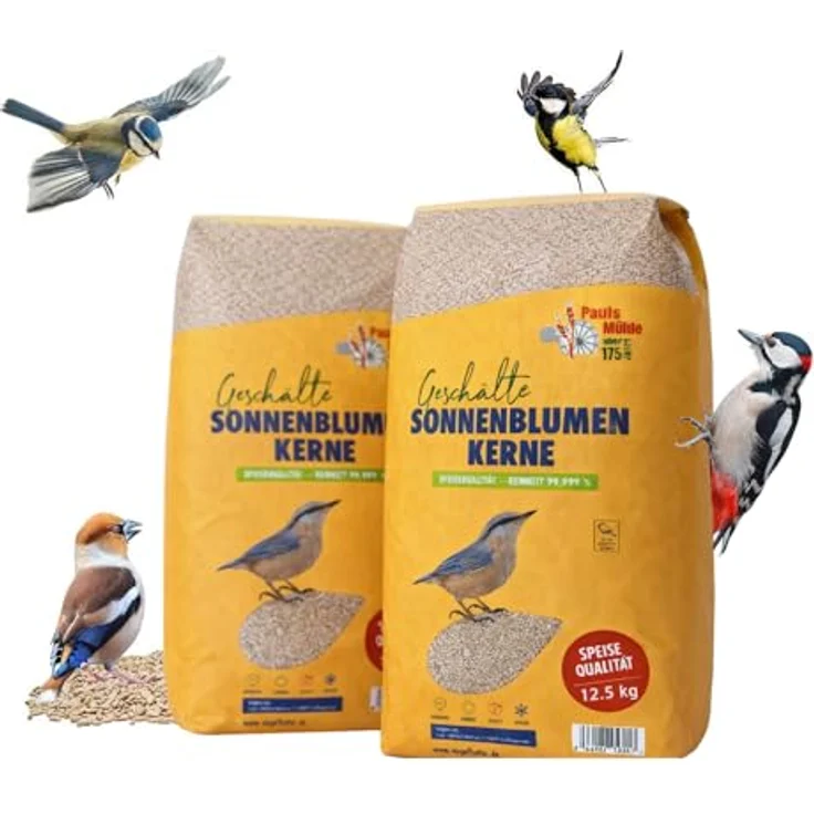 Paul´s Mühle Sonnenblumenkerne geschält, Vogelfutter 25 kg (2 x 12,5 kg) für ganzjährige Fütterung, Neue Ernte 2025 – Bild 4