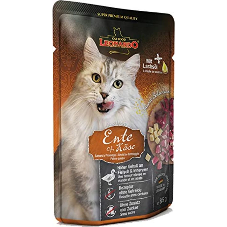 Leonardo Nassfutter für Katzen im Frischebeutel, Ente + Käse, 16x85g, hochwertige Rezeptur für futtersensible Katzen, ohne Zuckerzusatz – Bild 2