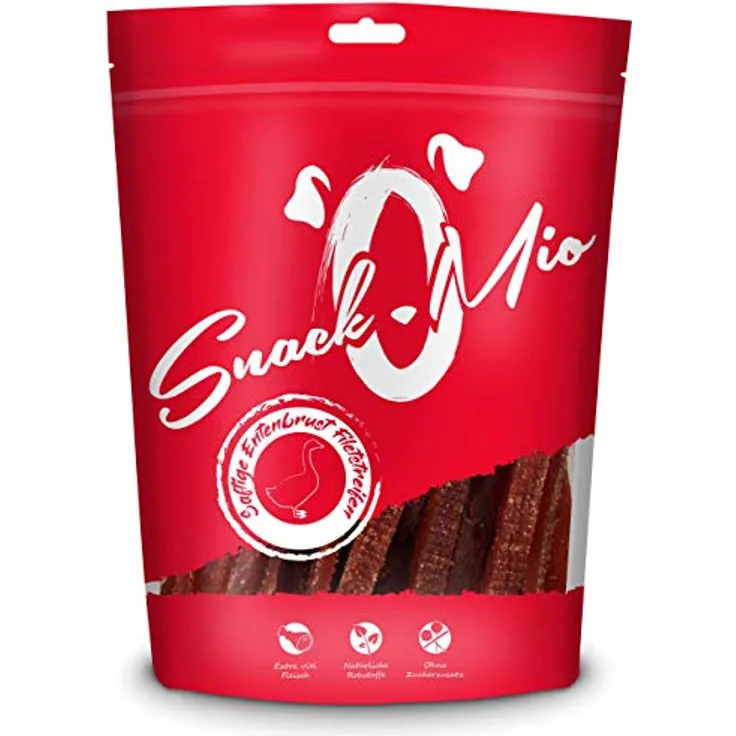 SnackOMio Premium Hundesnack Entenbrust Filetstreifen, getreidefrei, 70g, luftgetrocknet, BARF geeignet