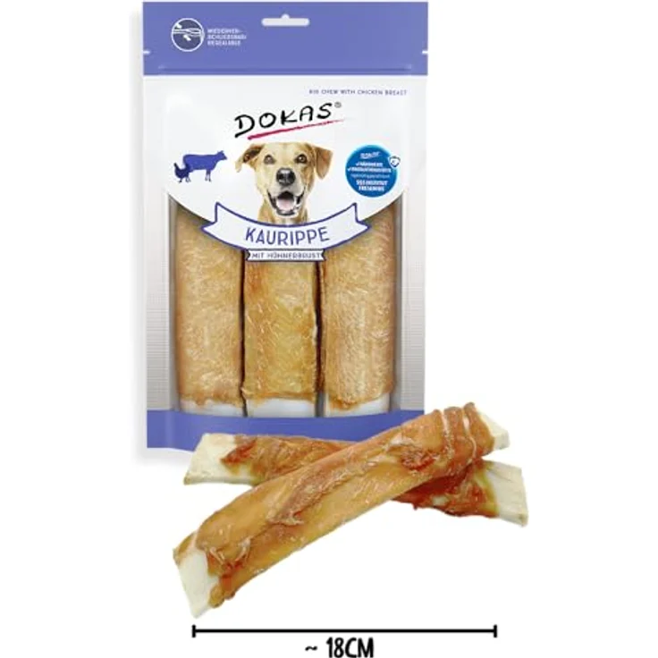 Dokas Kaurippe mit Hühnerbrust für Hunde, 10 x 210 g - Hochwertiger Hundesnack mit 80% Rinderhaut und 16% Hühnerbrustfilet – Bild 3