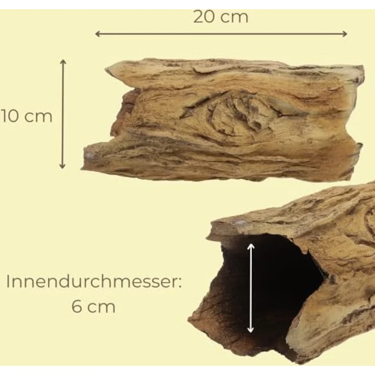GarPet XXL Baumrindenröhre, handgefertigte Aquariendeko aus gebranntem Ton für Fische und Reptilien, 20 cm Länge – Bild 3