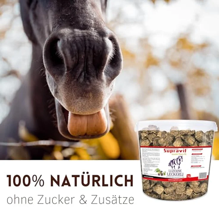 Supravit Luzerne Pferde Leckerlies 2kg – getreidefreie & zuckerfreie Belohnungswürfel für Pferde und Ponys im wiederverschließbaren Eimer – Bild 5