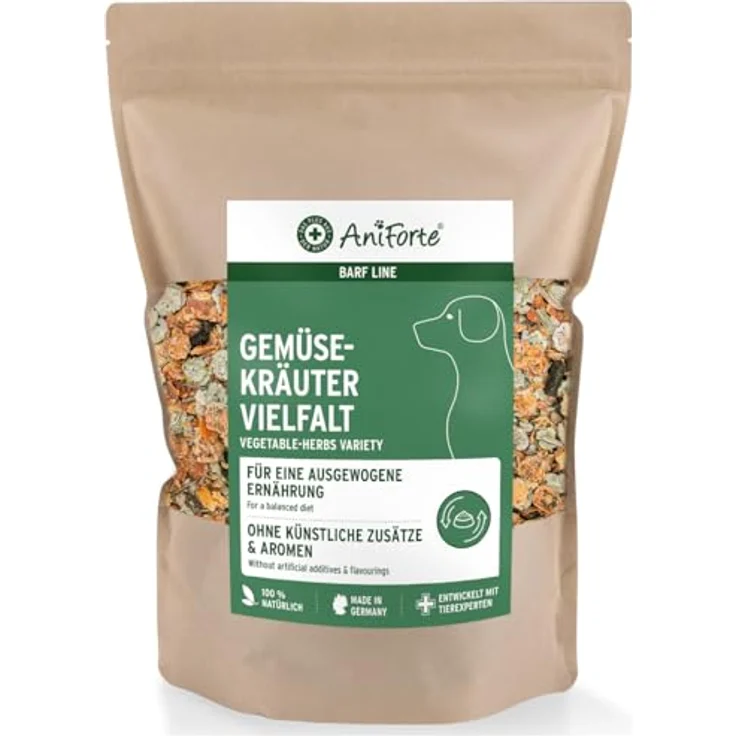 AniForte Barf Zusatz für Hunde Gemüse Kräuter Vielfalt 1kg - getreidefreies, glutenfreies Flockenfutter mit Möhren- und Erbsenflocken, 100% Natur ohne künstliche Zusätze – Bild 1