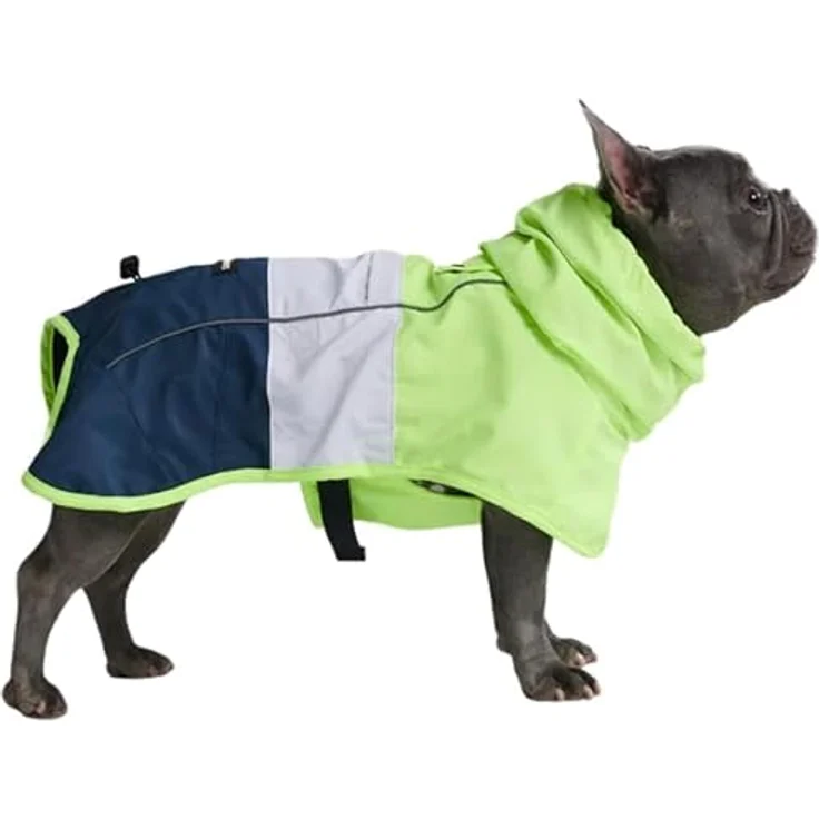 Spark Paws Hunderegenmantel, wasserdicht, winddicht, atmungsaktiv, reflektierend, mit vollständigem Körperschutz, Neon White Navy Blue, XL – Bild 1