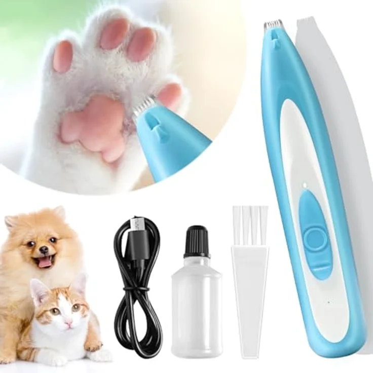 FFTANXS Pfotentrimmer für Hunde/Katze, wasserdichte Haarschneidemaschine mit LED-Licht, leise und vibrationsarm, geeignet für dickes Tierhaare, blau – Bild 1