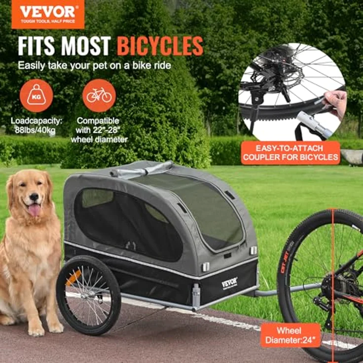 VEVOR Hundeanhänger 2in1, faltbarer Fahrradanhänger und Hundebuggy mit Kohlenstoffstahlrahmen, 600D Oxford-Gewebe, Tragfähigkeit bis 45 kg, Blau – Bild 2