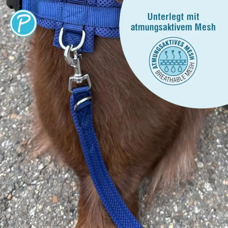 Petlando Hundeleine 2m Mesh, 3-fach verstellbar, atmungsaktiv und gepolstert für große Hunde, Navy 230x3cm – Bild 3